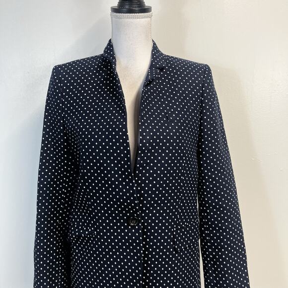 Banana Republic Regent Blazer Women's Size 8 Navy Blue Linen Polka Dot Career - Picture 2 of 9